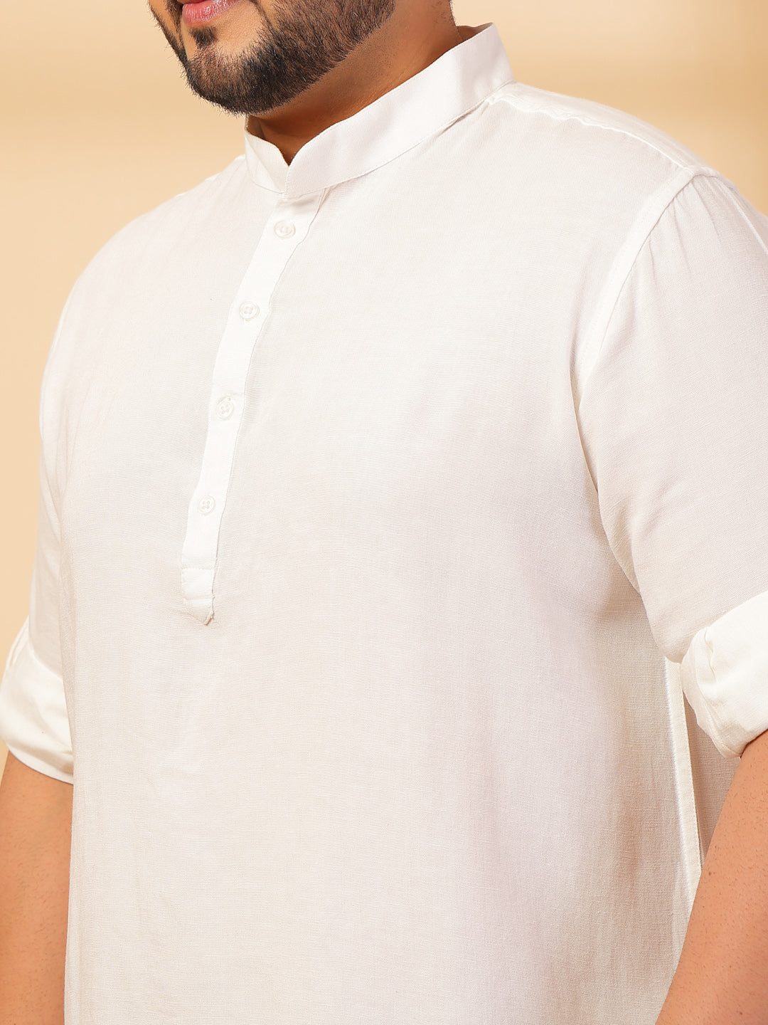 Men White Yoke Design Patchwork Kurta