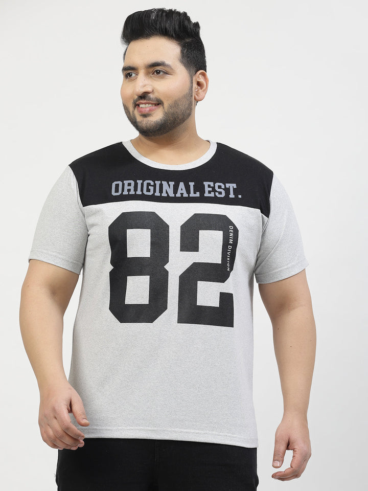 Plus Size Varsity Printed Round Neck Short Sleeves Cotton T-shirt