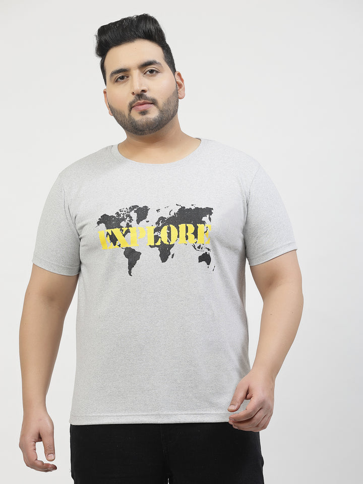 Men Plus Size Grey & Black Graphic Printed T-shirt