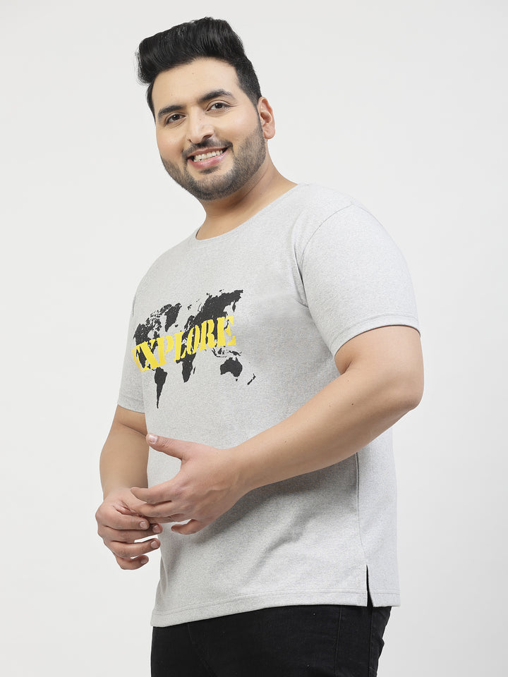 Men Plus Size Grey & Black Graphic Printed T-shirt