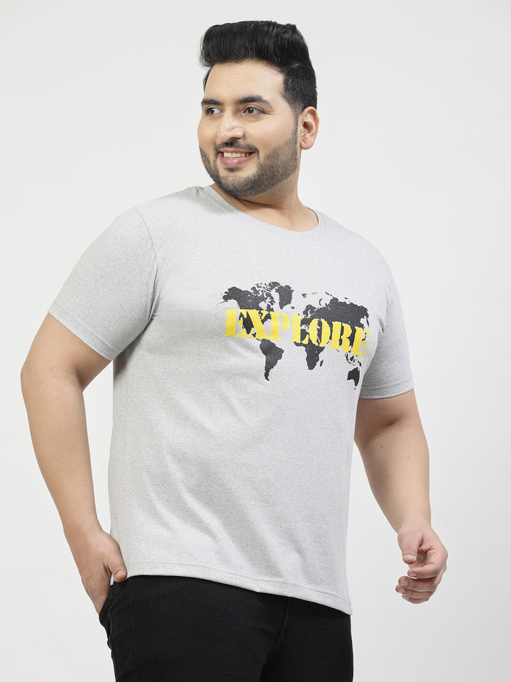 Men Plus Size Grey & Black Graphic Printed T-shirt