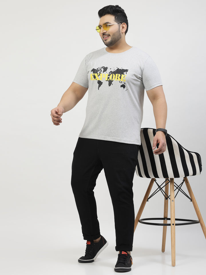 Men Plus Size Grey & Black Graphic Printed T-shirt