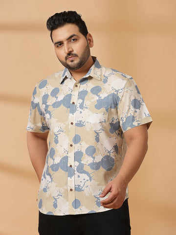 Floral Printed Spread Collar Cotton Opaque Casual Plus Size Shirt