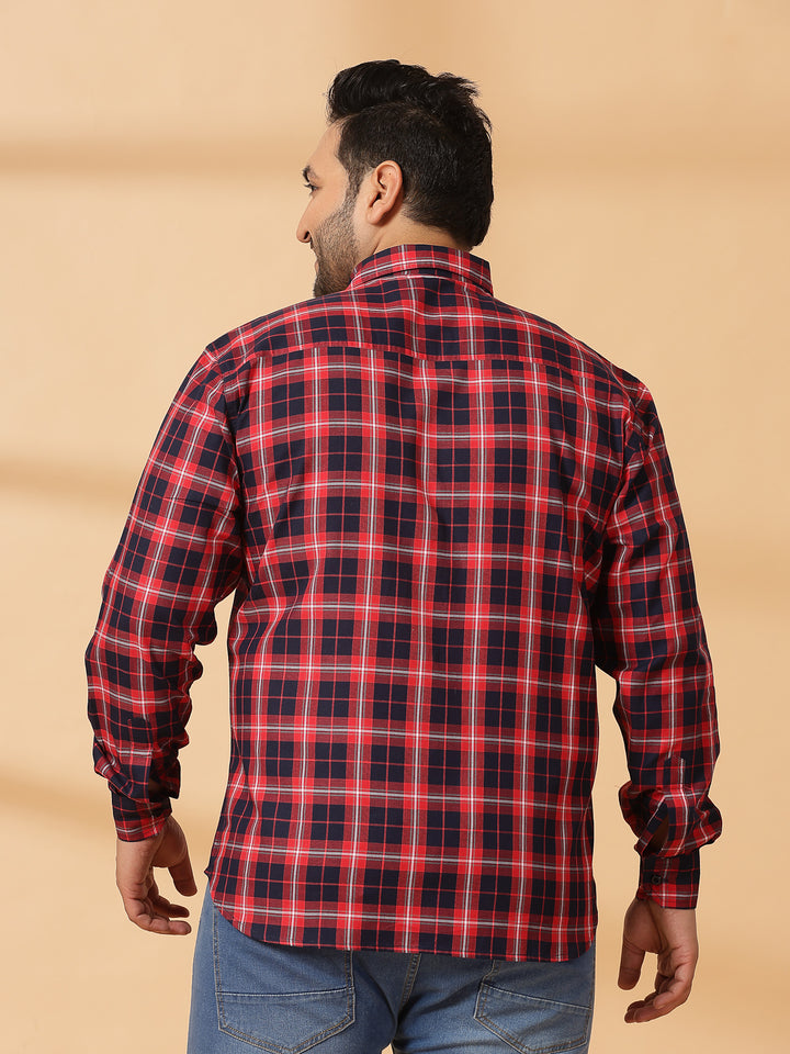 Men Plus Size Spread Collar Tartan Checked Cotton Casual Shirt