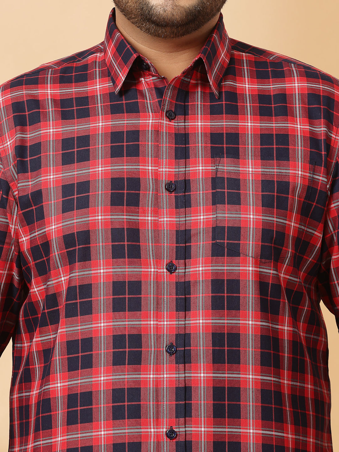 Men Plus Size Spread Collar Tartan Checked Cotton Casual Shirt