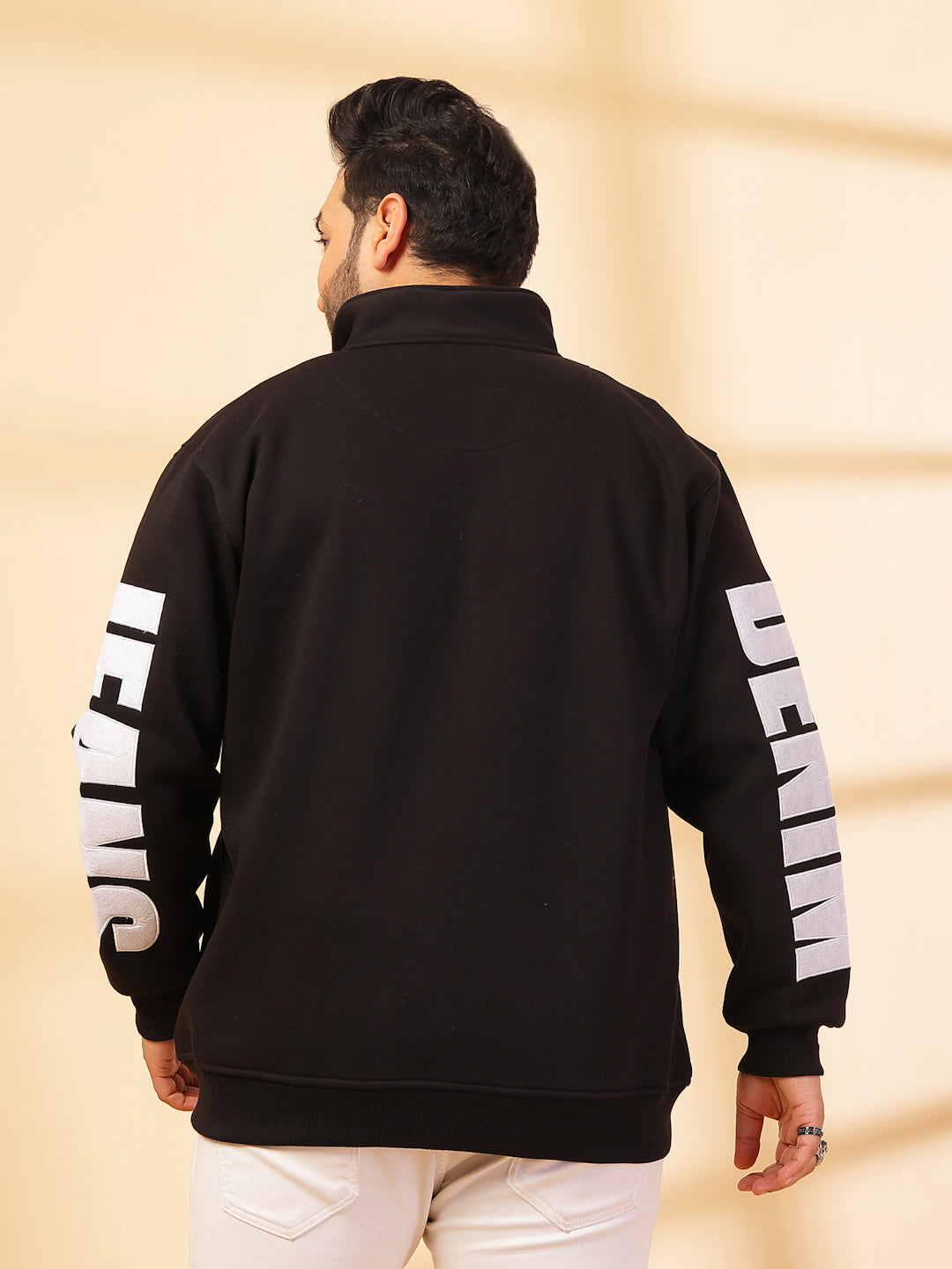 Men Solid High Neck Cotton Front-Open Sweatshirt