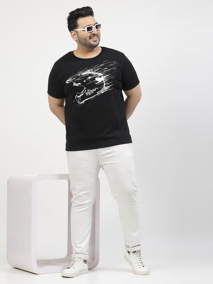 Men Plus Size Black Typography Printed T-shirt