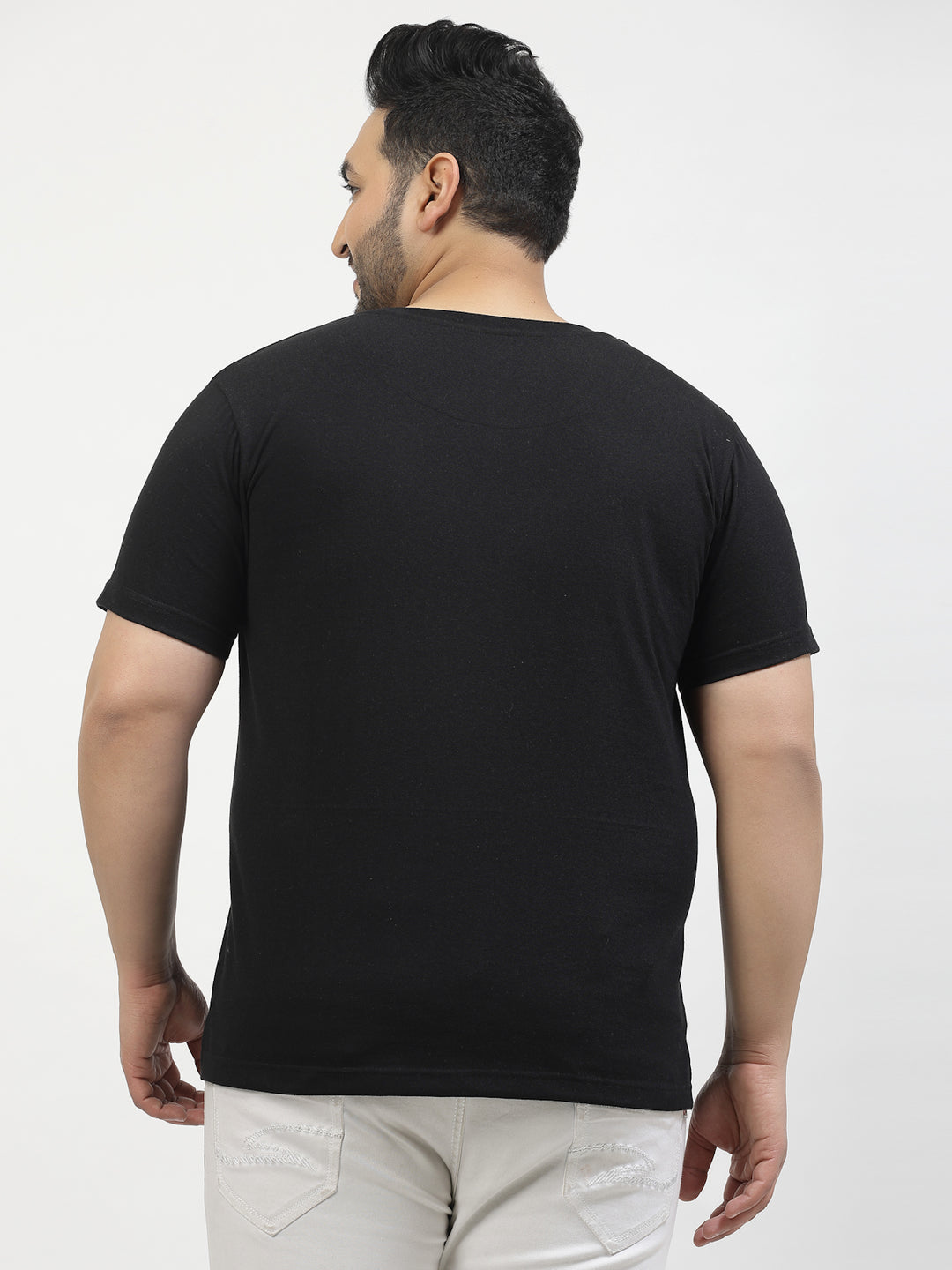 Men Plus Size Black Typography Printed T-shirt