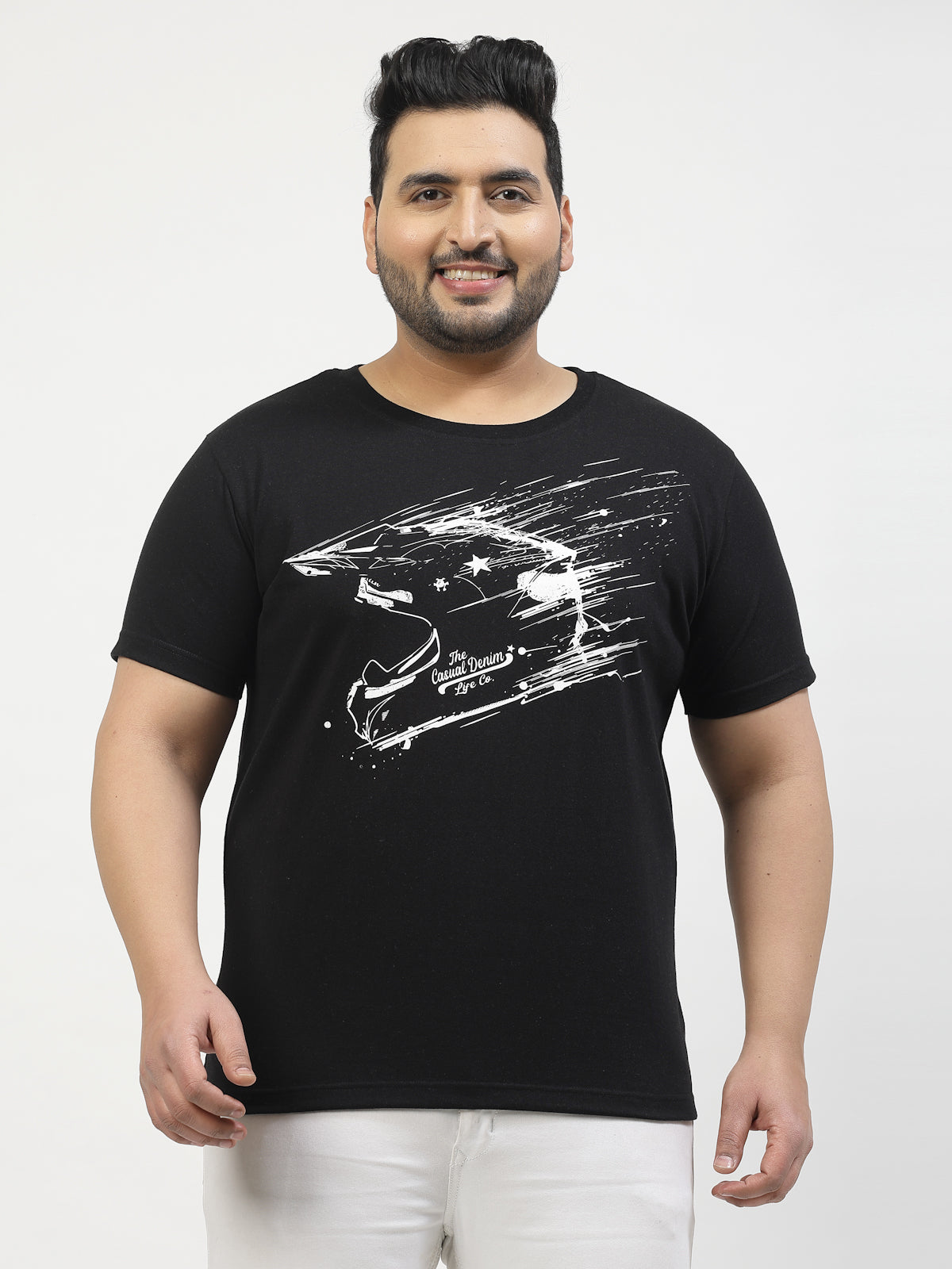 Men Plus Size Black Typography Printed T-shirt