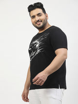 Men Plus Size Black Typography Printed T-shirt