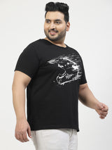 Men Plus Size Black Typography Printed T-shirt