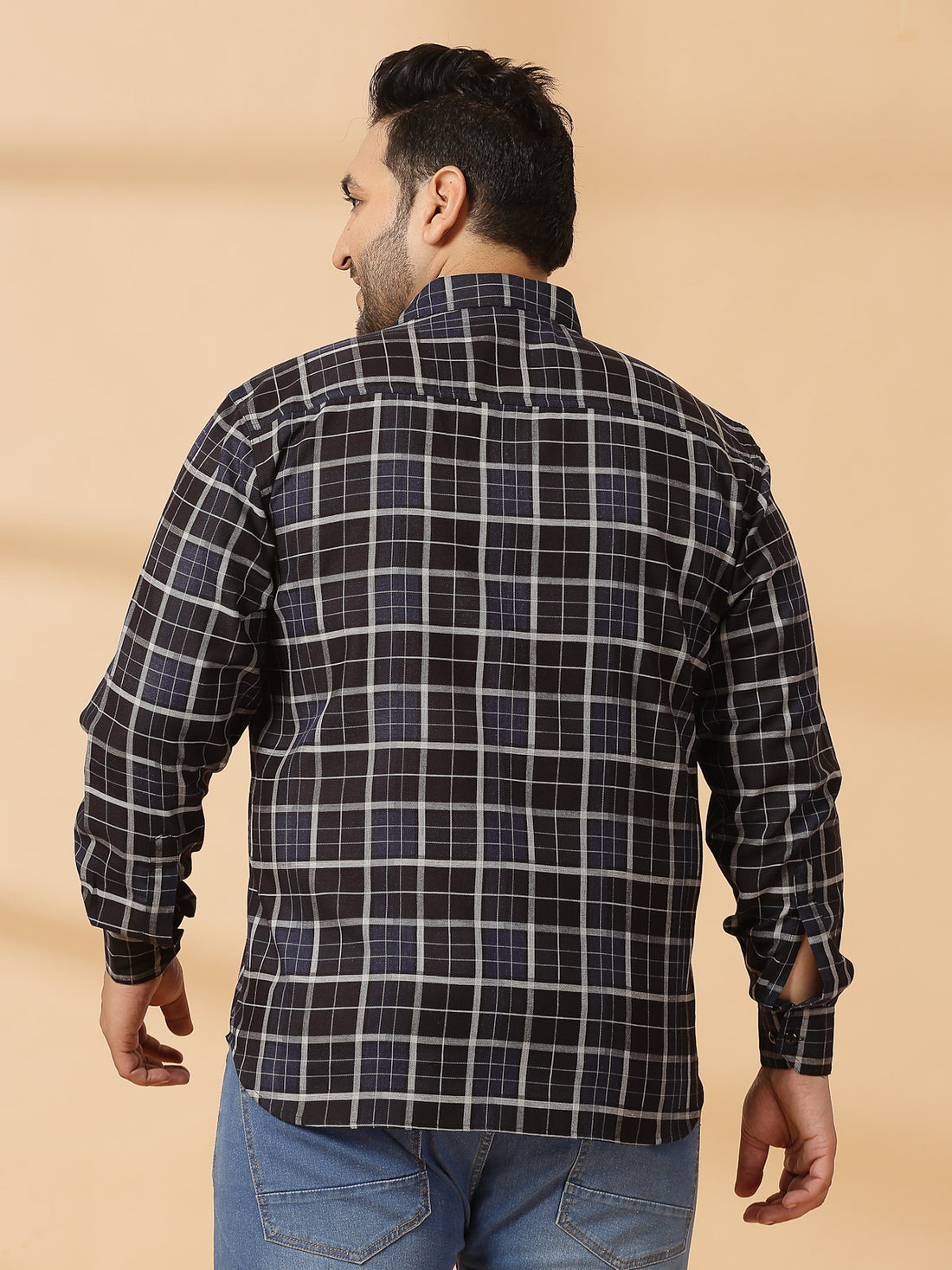 Men Spread Collar Tartan Checked Cotton Casual Shirt