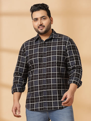 Men Spread Collar Tartan Checked Cotton Casual Shirt