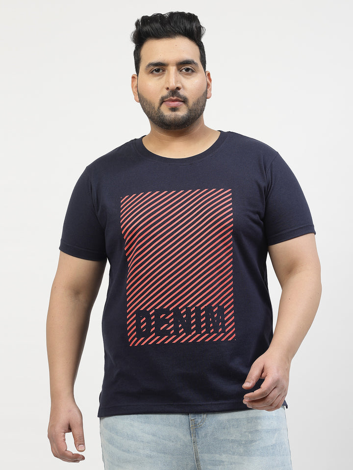 Men Navy Blue Printed Pure Cotton T-shirt