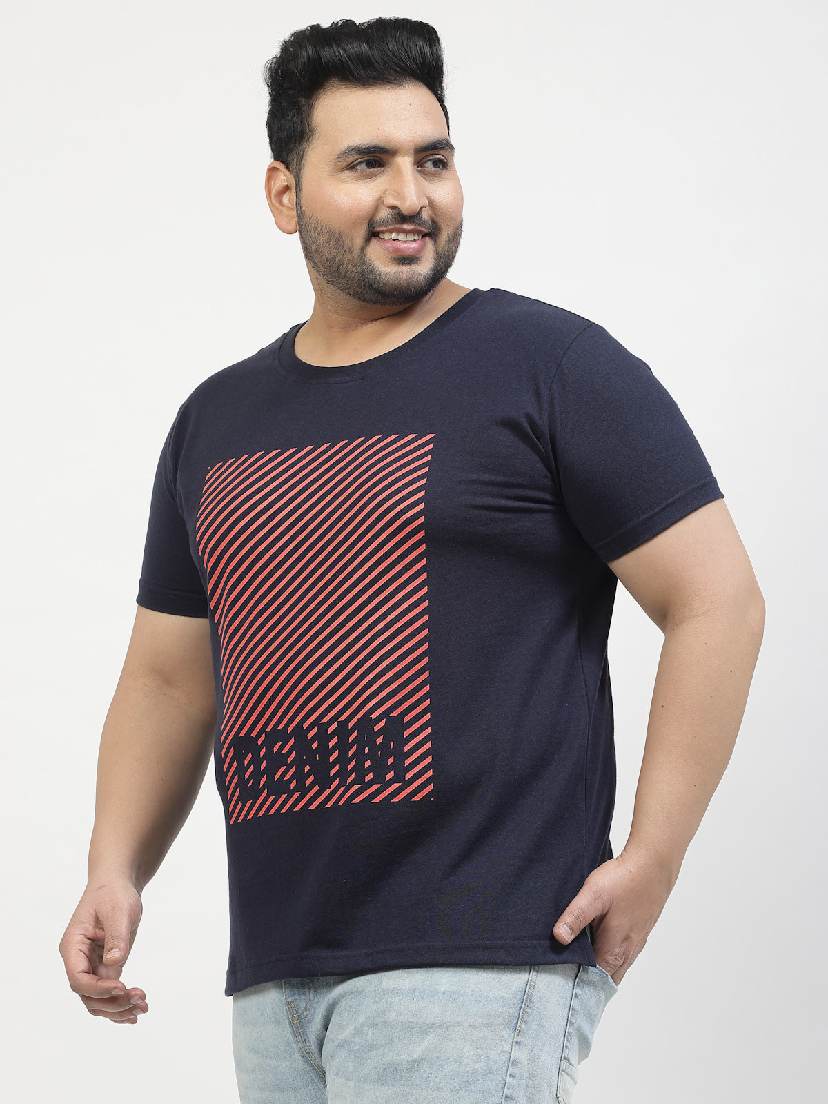 Men Navy Blue Printed Pure Cotton T-shirt