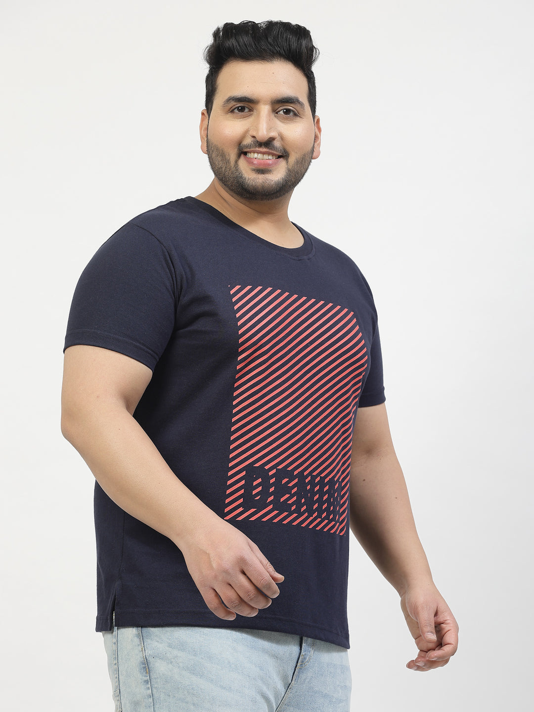 Men Navy Blue Printed Pure Cotton T-shirt