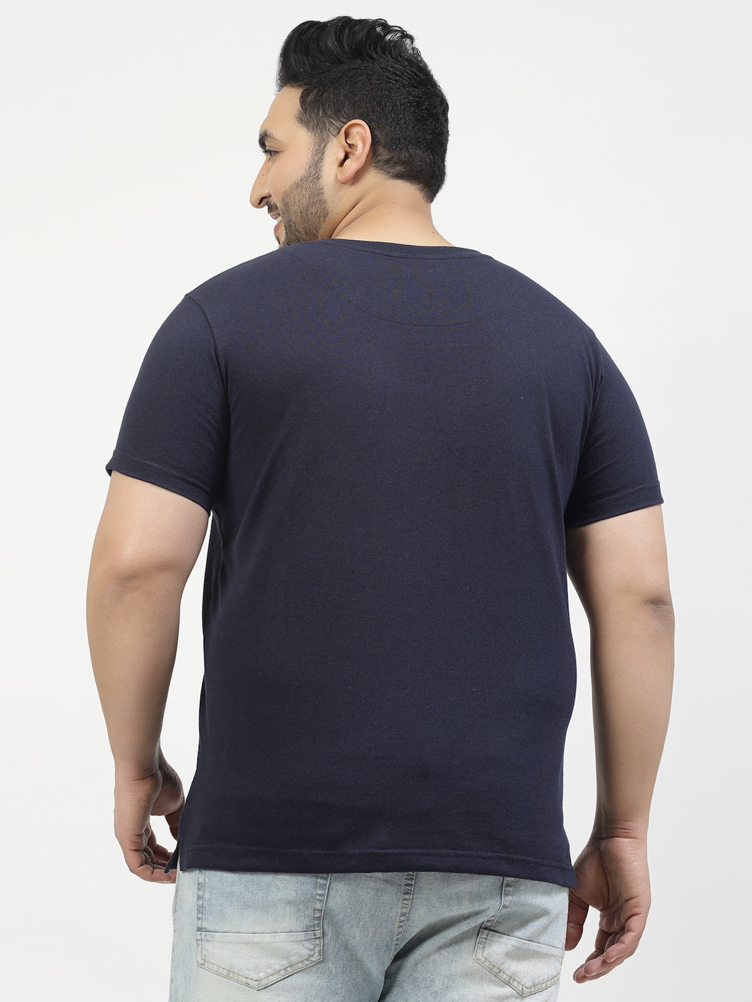 Men Navy Blue Printed Pure Cotton T-shirt