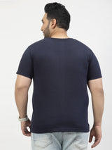 Men Navy Blue Printed Pure Cotton T-shirt