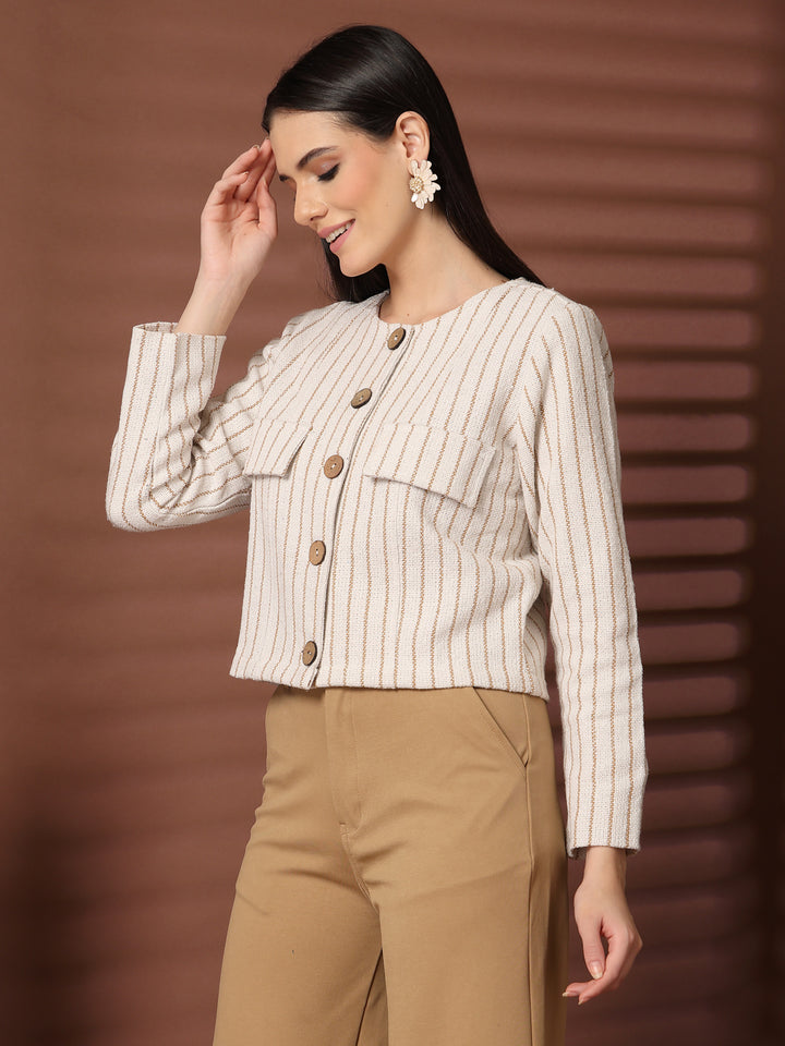 Striped Cotton Crop Regular Jacket