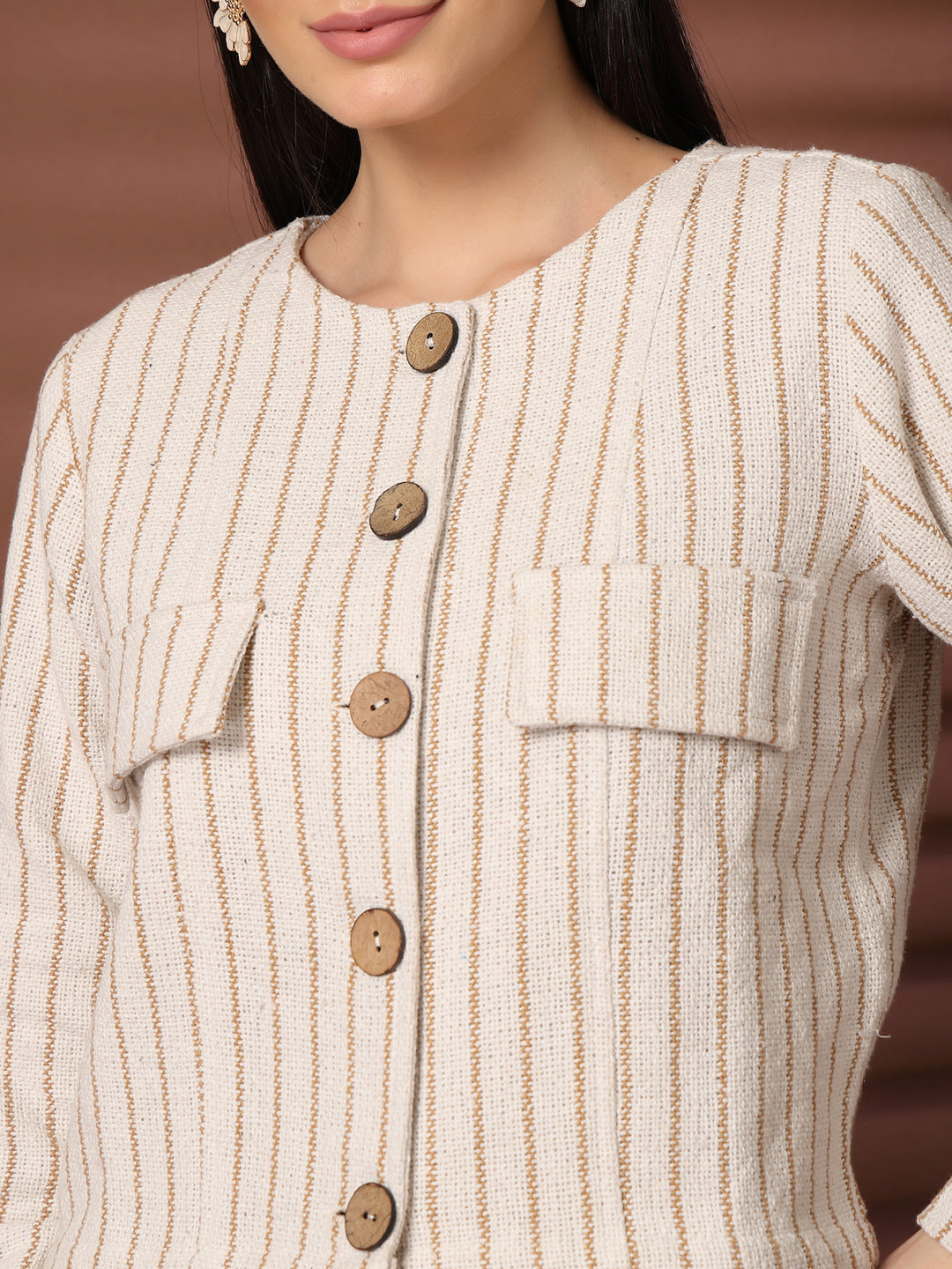 Striped Cotton Crop Regular Jacket