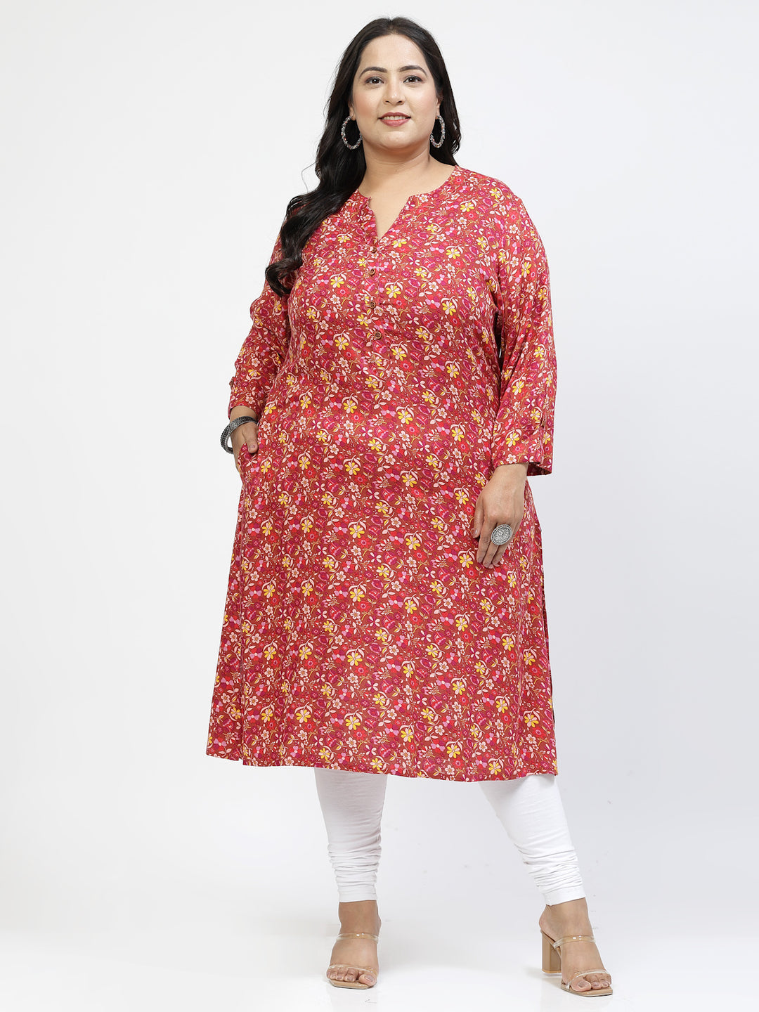 Floral Printed Mandarin Collar A-Line Regular Kurta