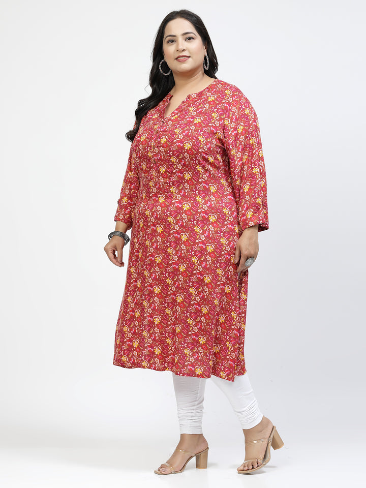 Floral Printed Mandarin Collar A-Line Regular Kurta