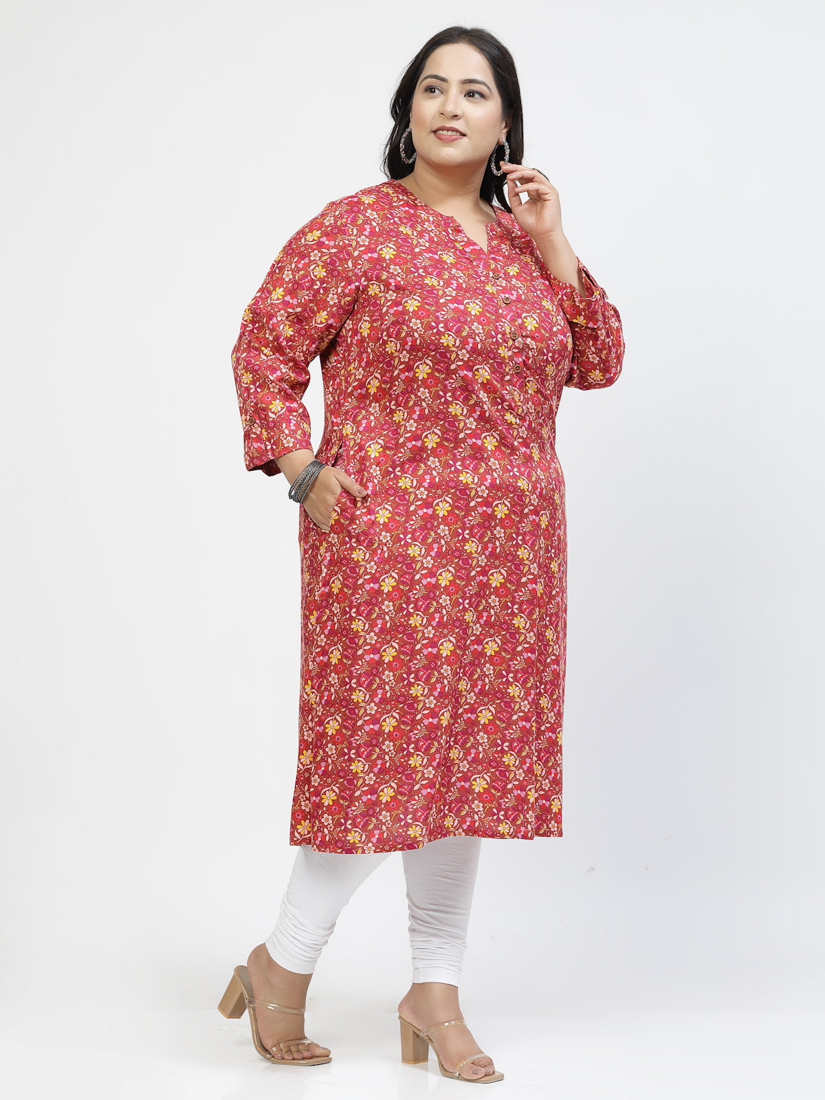 Floral Printed Mandarin Collar A-Line Regular Kurta