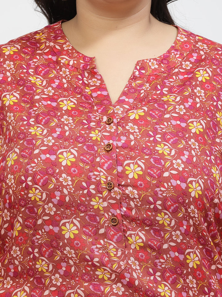 Floral Printed Mandarin Collar A-Line Regular Kurta