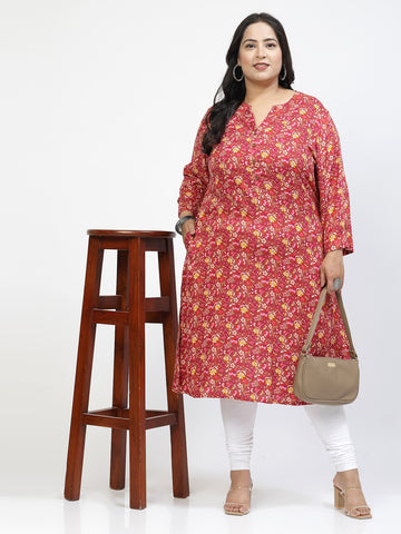 Floral Printed Mandarin Collar A-Line Regular Kurta