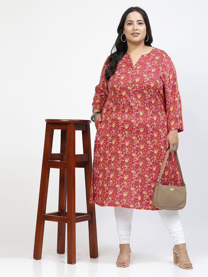 Floral Printed Mandarin Collar A-Line Regular Kurta