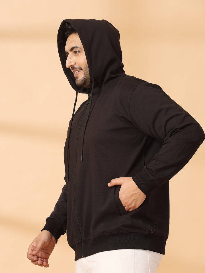 Men Solid High Neck Cotton Front-Open Sweatshirt