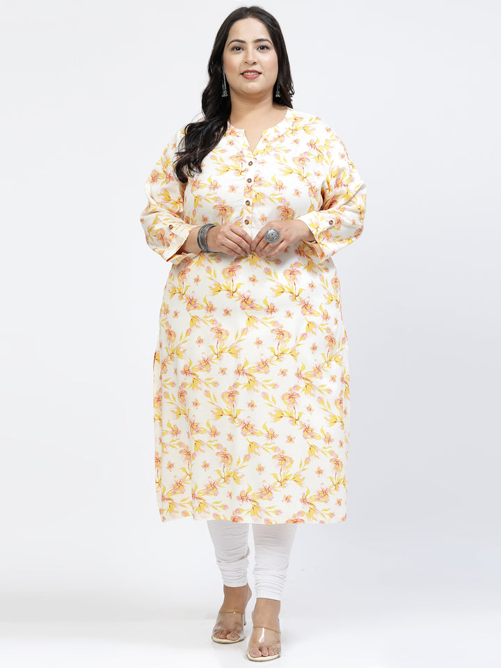 Floral Printed Mandarin Collar A-Line Curved Regular Kurta