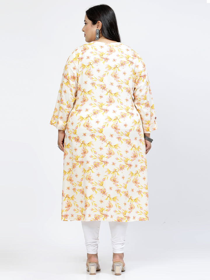 Floral Printed Mandarin Collar A-Line Curved Regular Kurta