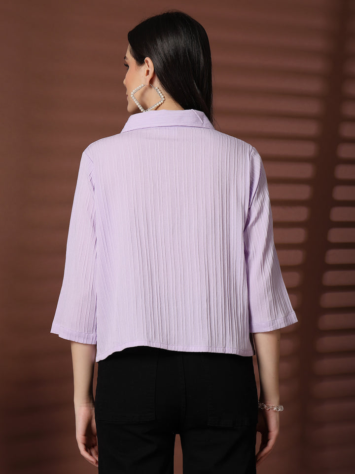 Women Shirt Collar Three-Quarter Sleeves Top