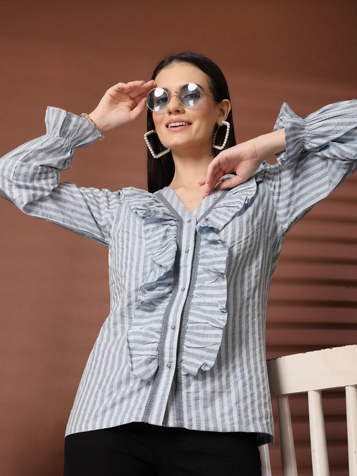 Women Standard Opaque Striped Casual Shirt