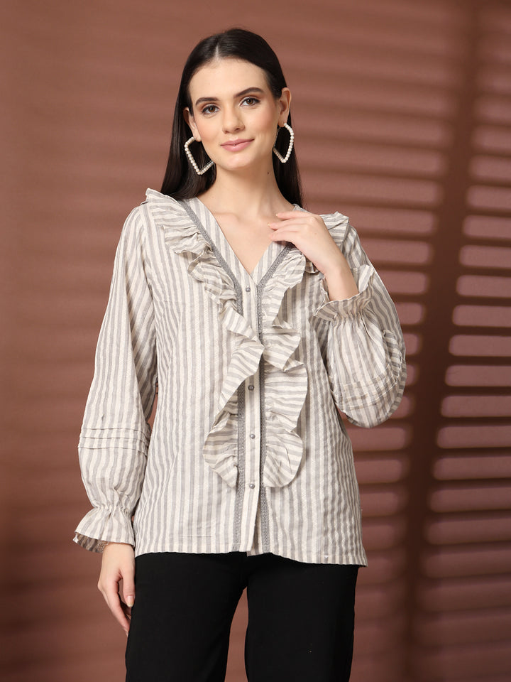 Women Standard Opaque Striped Casual Shirt