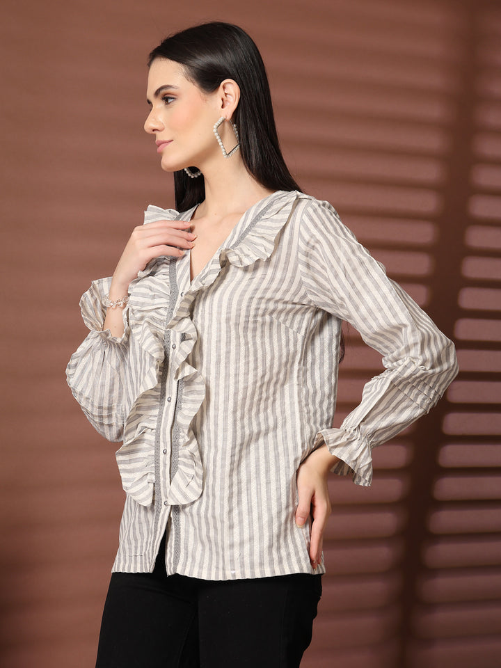 Women Standard Opaque Striped Casual Shirt