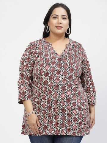 Print Mandarin Collar Top