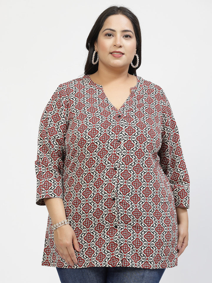 Print Mandarin Collar Top