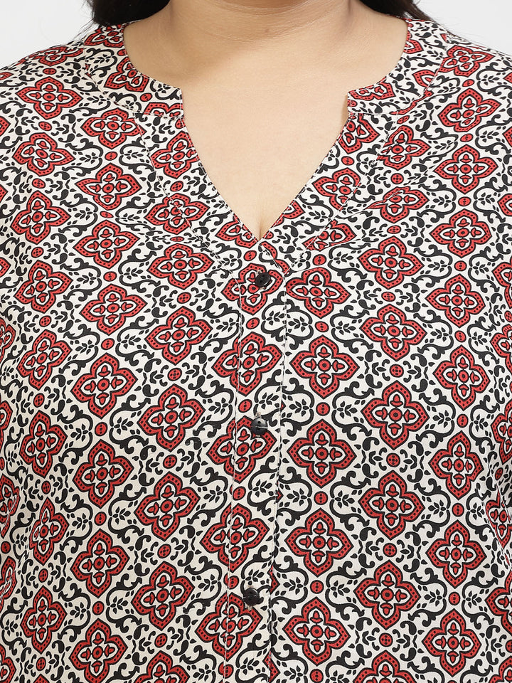 Print Mandarin Collar Top