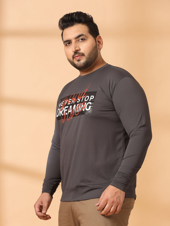 Men Plus Size Typography Printed Cotton Sweatshirt