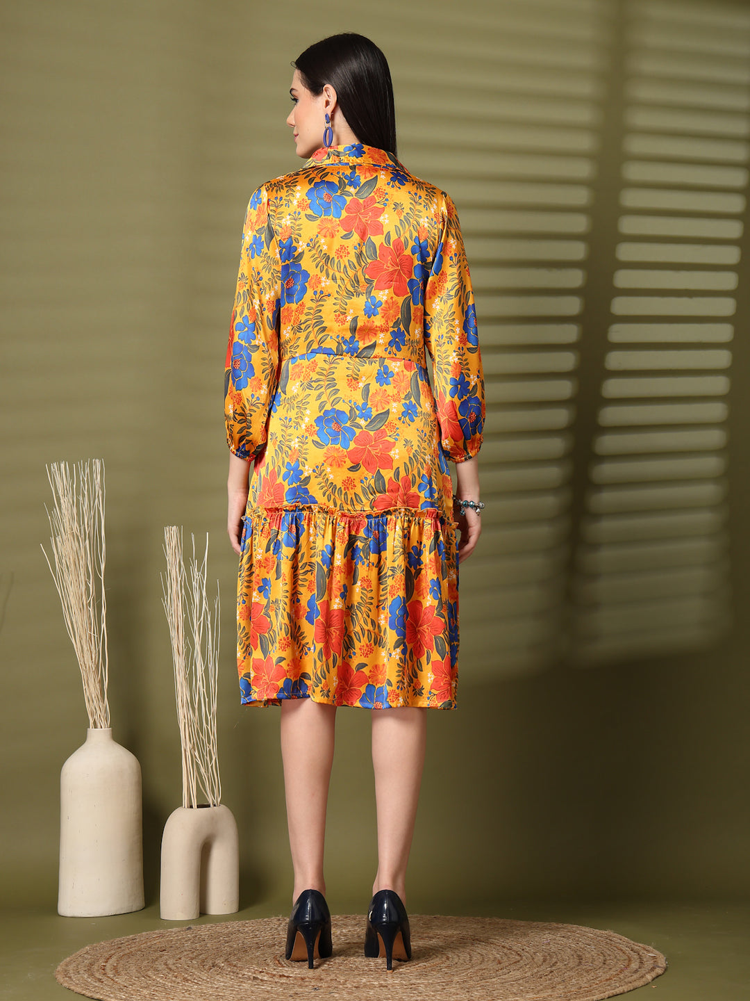 Women Floral Printed Puff Sleeve Fit & Flare Dress