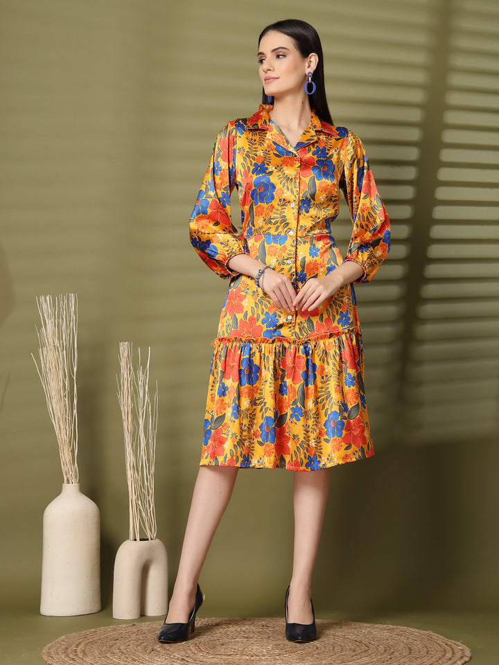 Women Floral Printed Puff Sleeve Fit & Flare Dress