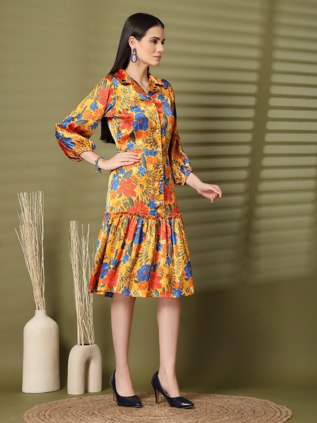 Women Floral Printed Puff Sleeve Fit & Flare Dress