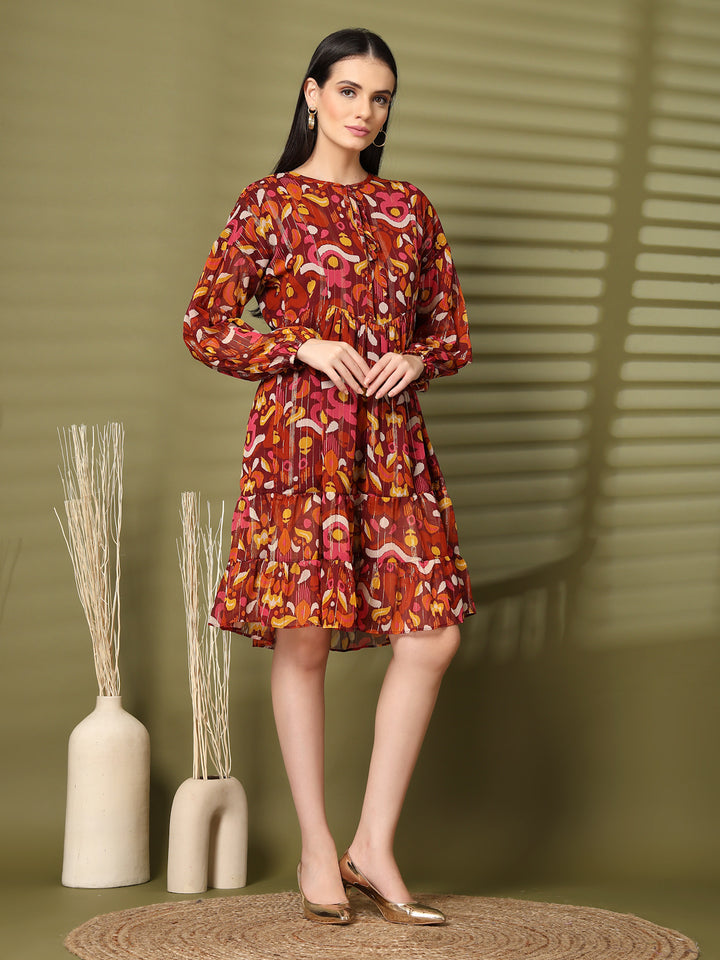 Floral Print Puff Sleeve Fit & Flare Dress