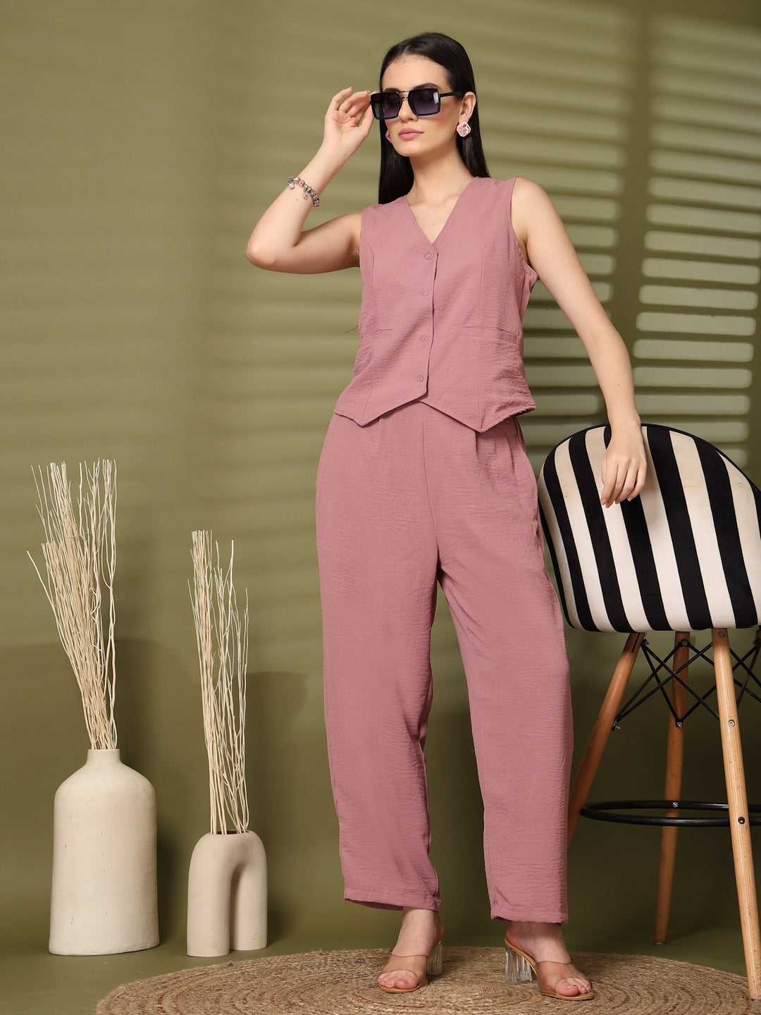 Pure Cotton Waistcoat With Trousers Co-Ords