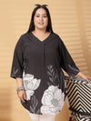 Plus Size Floral Print V Neck Longline Top