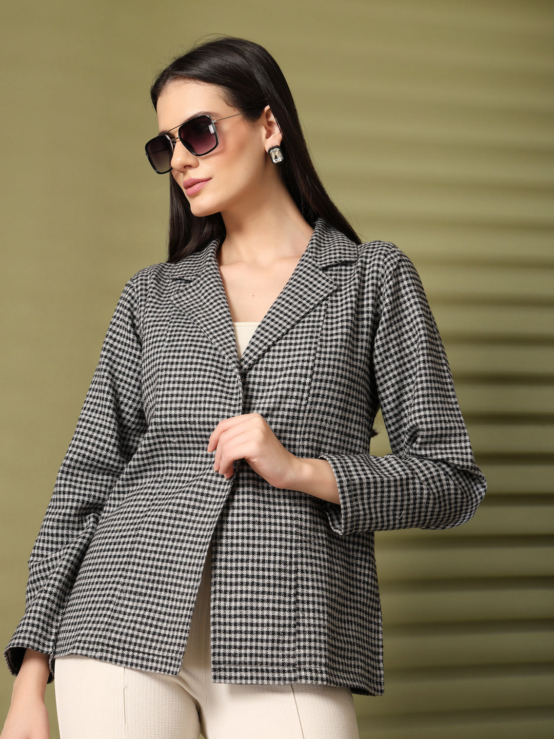 Checked Single-Breasted Blazer