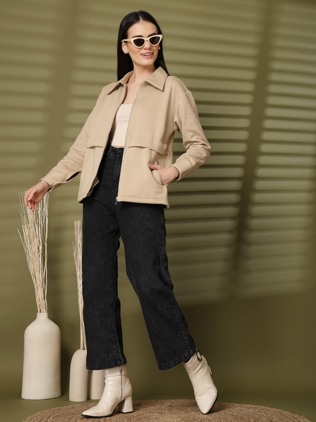 Women Fleece Open Front Jacket