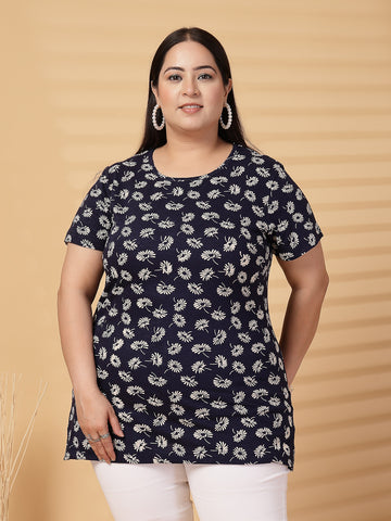 Plus Size Women Floral Printed T-shirt